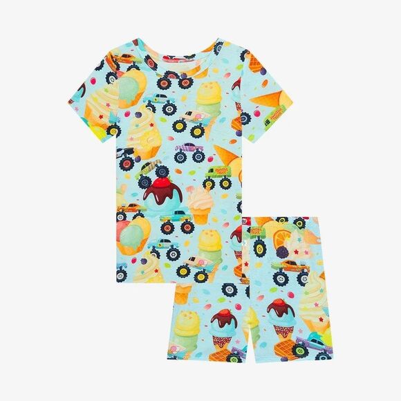 Posh Peanut Kids Blue Monster Truck Ice Cream Bamboo Pajama Set - Picture 1 of 7